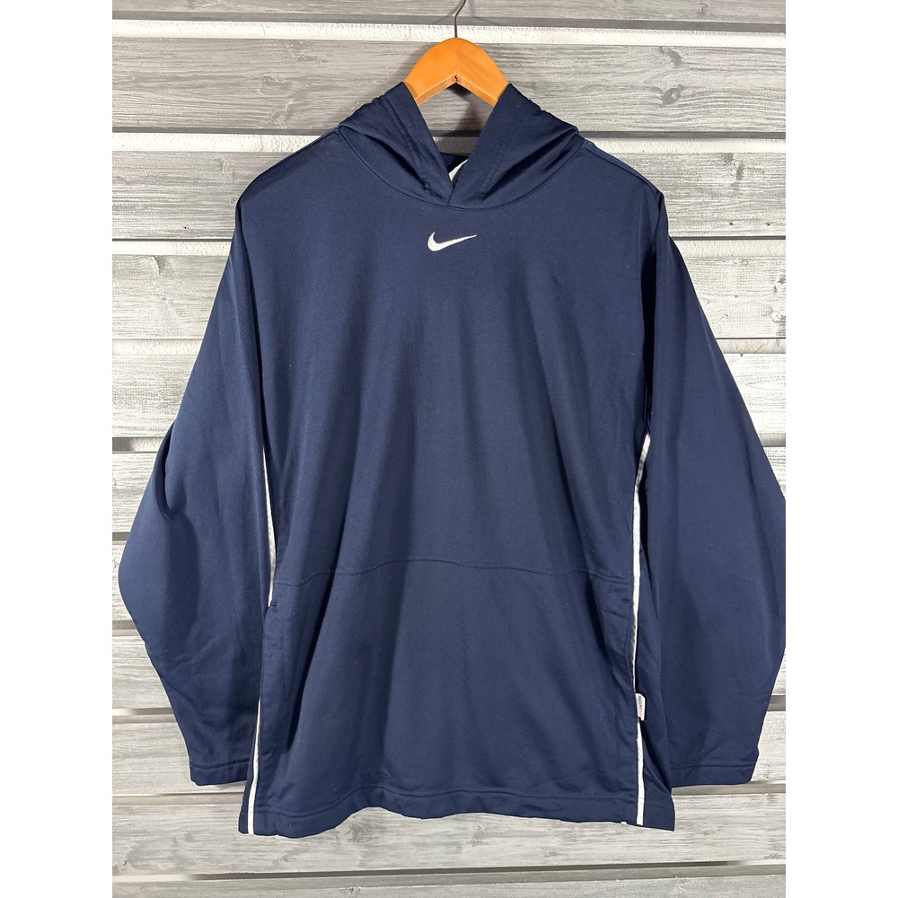 Vtg y2k Nike Hoops Mens L Navy Blue Basketball Hoodie Sweatshirt Center Swoosh